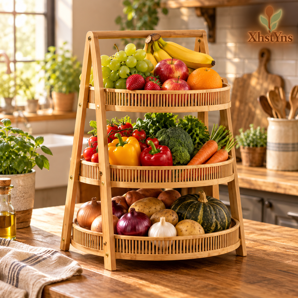 Three Tier Bamboo Fruit and Vegetable Basket