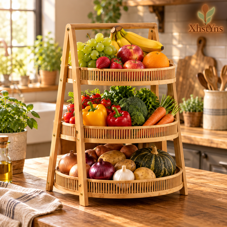 Three Tier Bamboo Fruit and Vegetable Basket