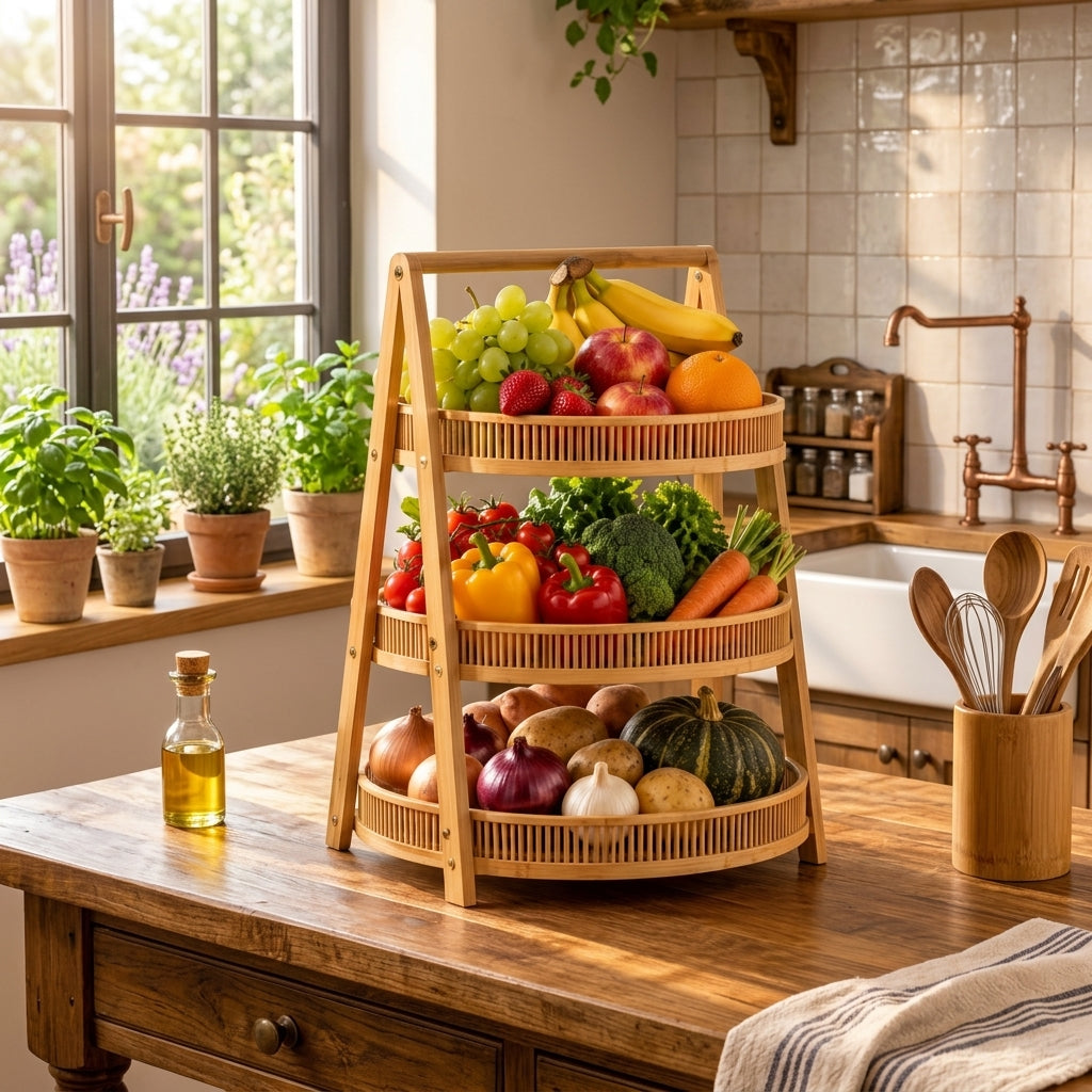 Three Tier Bamboo Fruit and Vegetable Basket