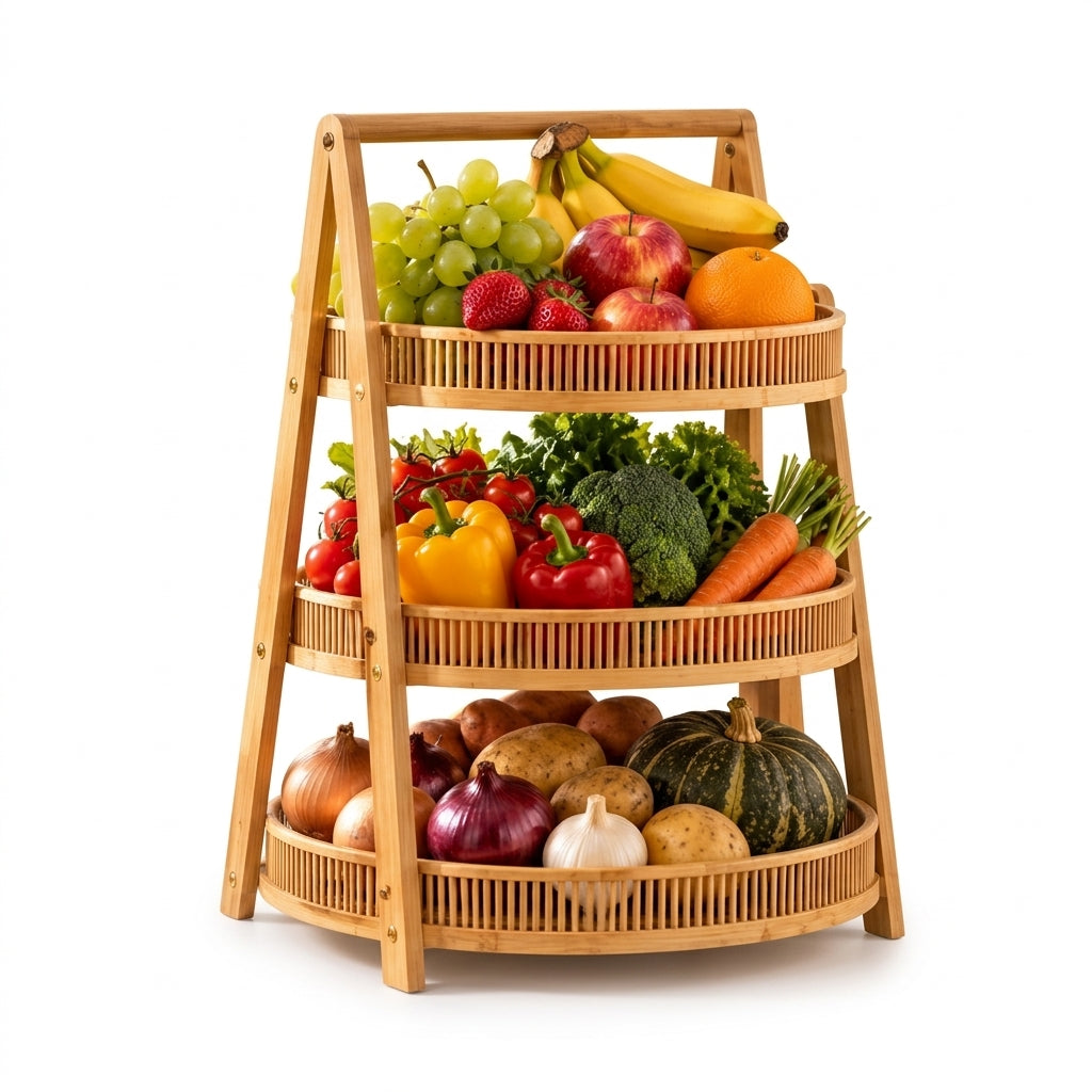 Three Tier Bamboo Fruit and Vegetable Basket