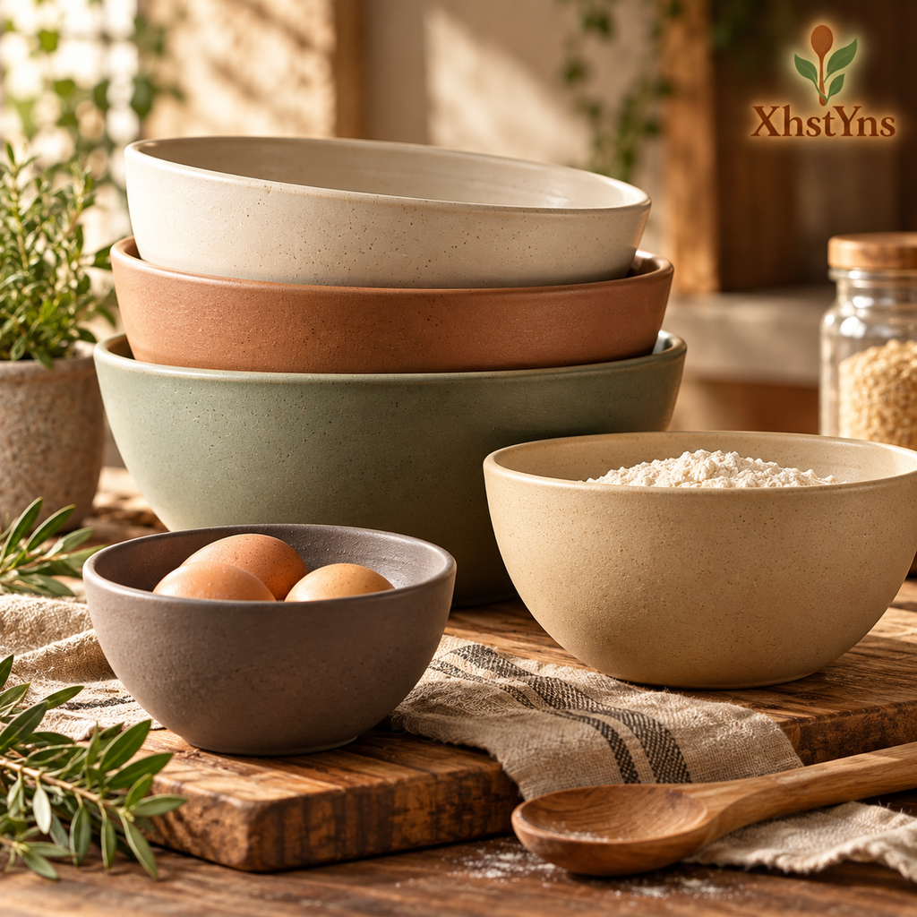 Earth-Tone Stoneware Mixing Bowl Set