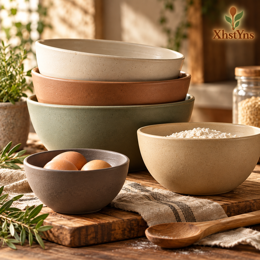 Earth-Tone Stoneware Mixing Bowl Set