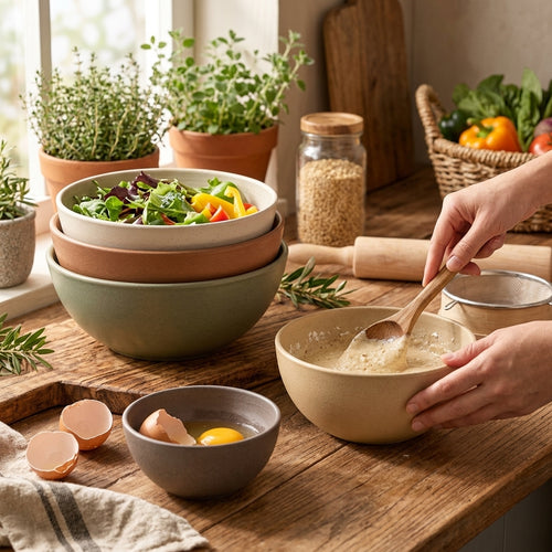 Earth-Tone Stoneware Mixing Bowl Set