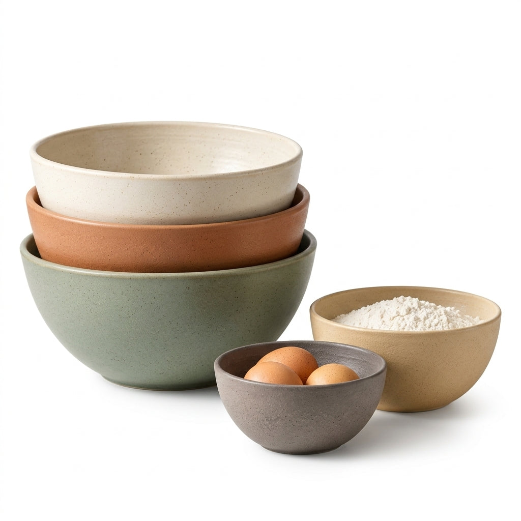Earth-Tone Stoneware Mixing Bowl Set